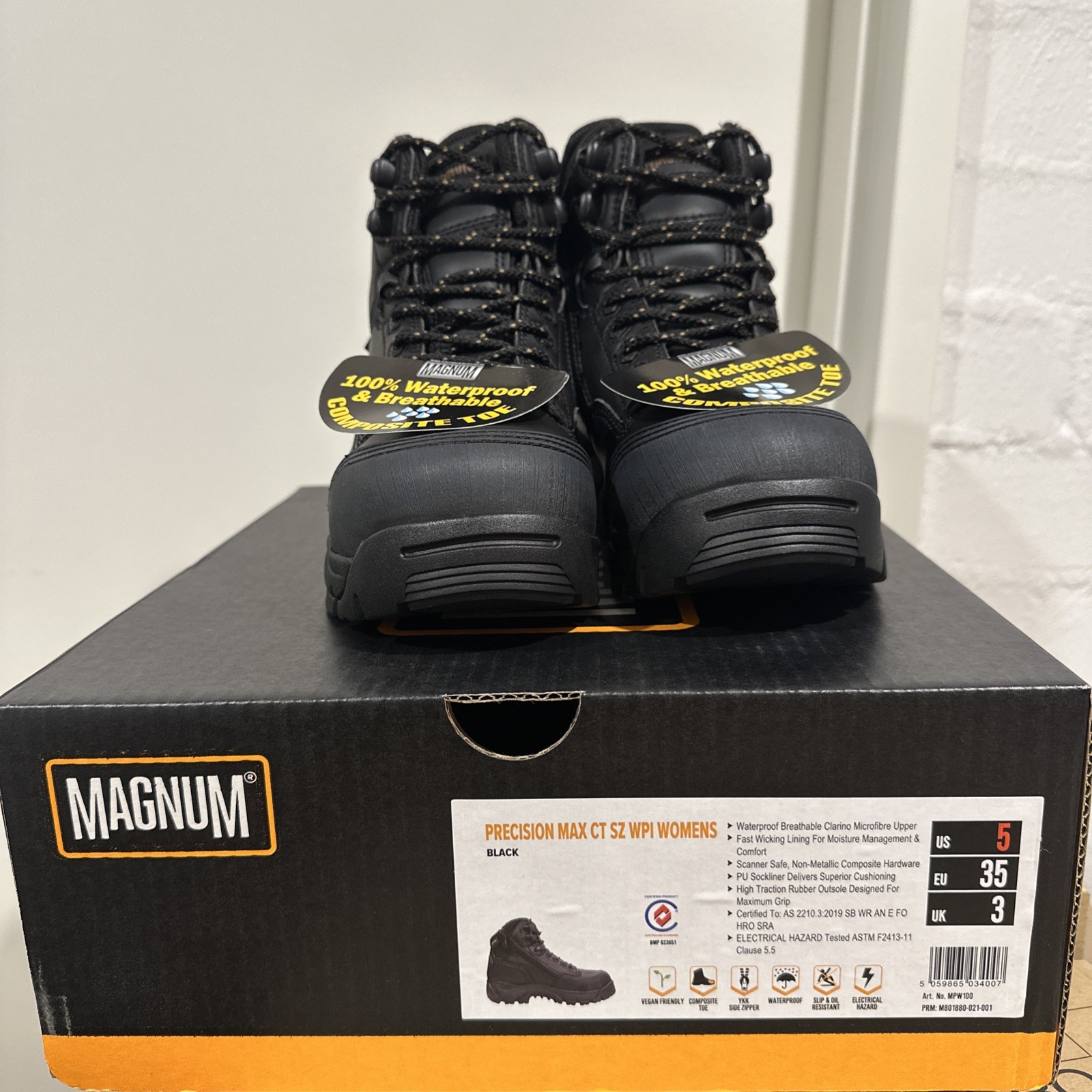 US 5 / EU35 - MAGNUM Precision Max SZ CT WPI Workboot (BLACK)