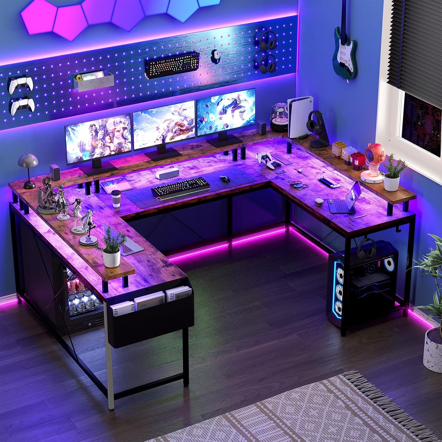 79" Reversible U Shaped Computer Gaming Desk L Shaped Office Desk Table