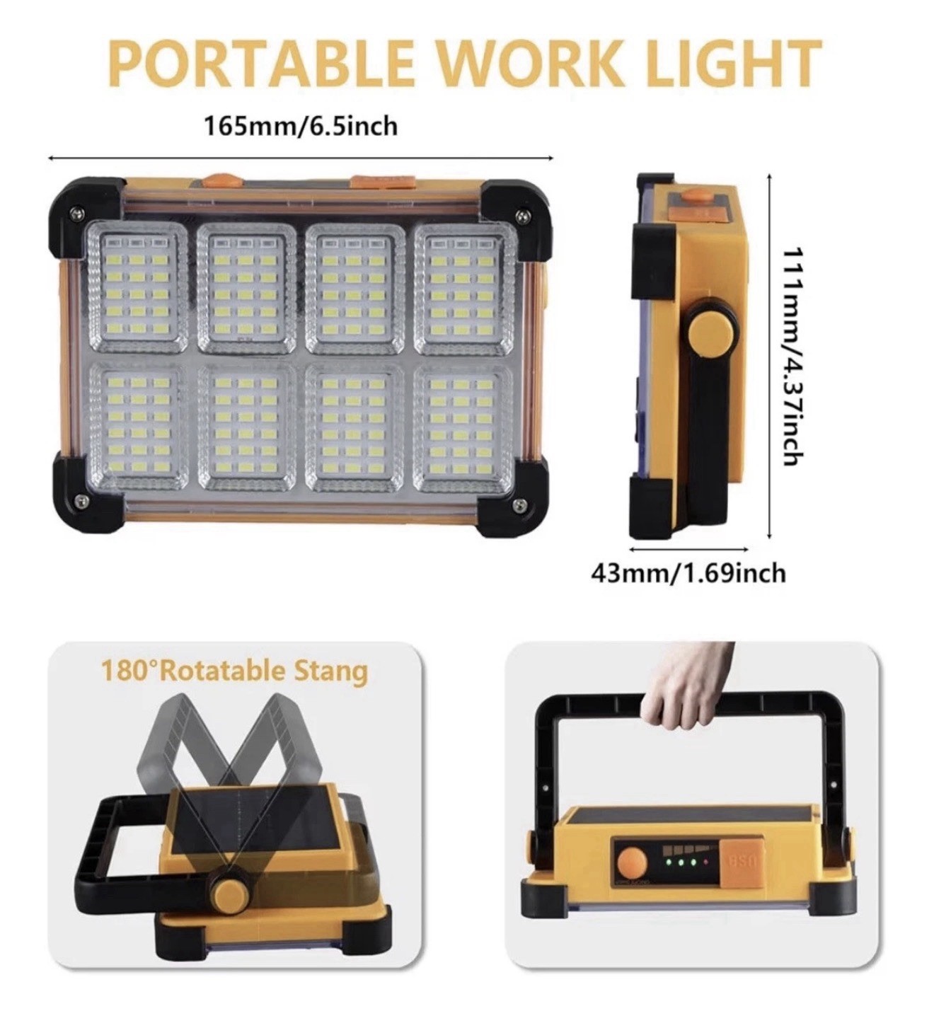 120W Solar Rechargeable Work Light, 144 LED 10000LM Led Work Light with 4 Modes,