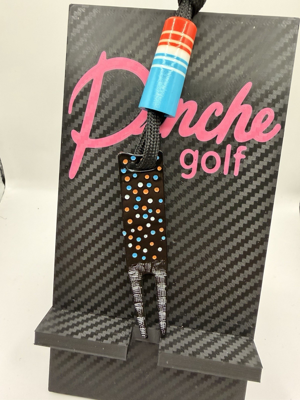 CUSTOM NEON AND BLACK CIRCLES DIVOT TOOL 1/1 HANDPAINTED WITH TASSEL & FERRULE