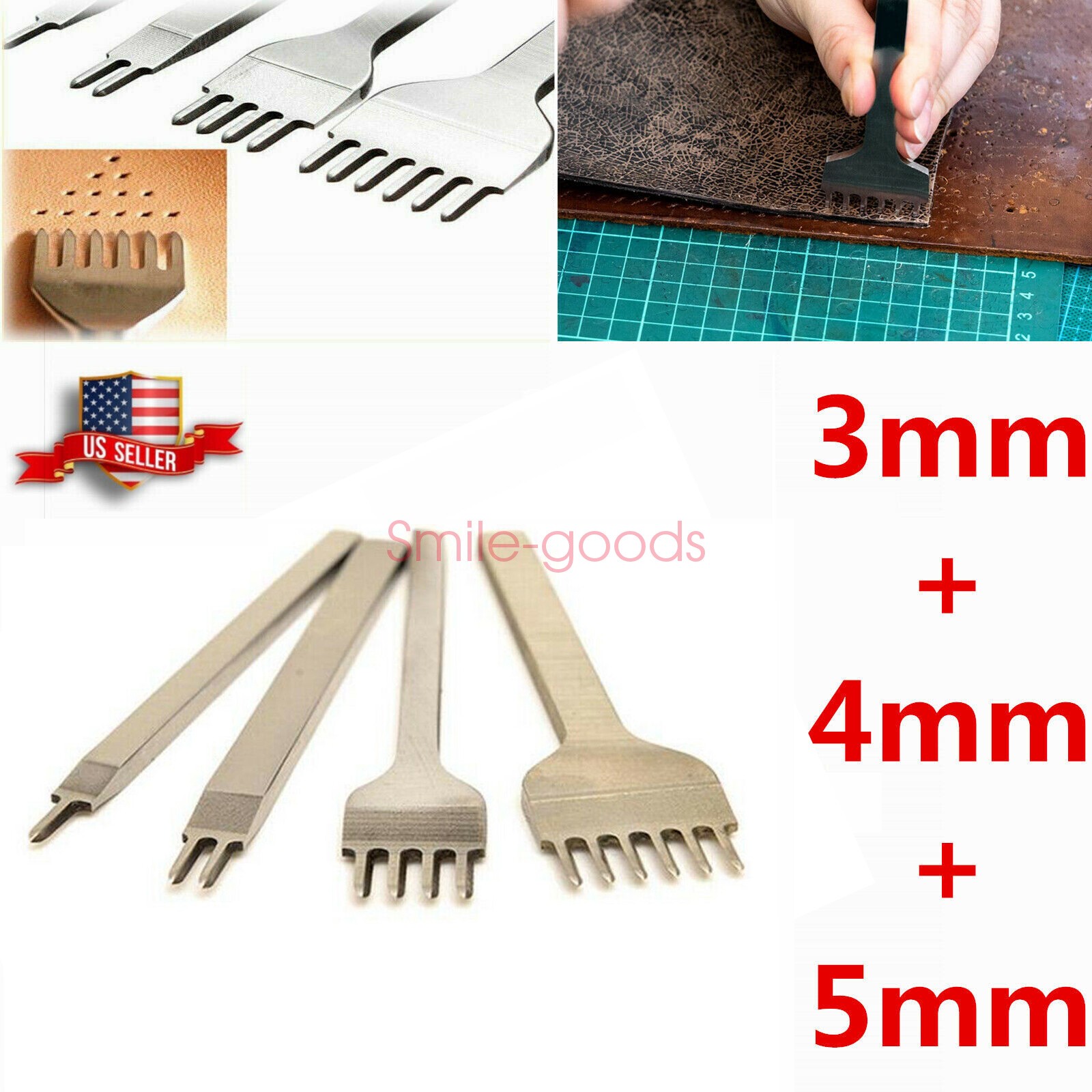 Leather Craft Punch Tools Kit Stitching Carving Working Sewing Saddle Groover X3
