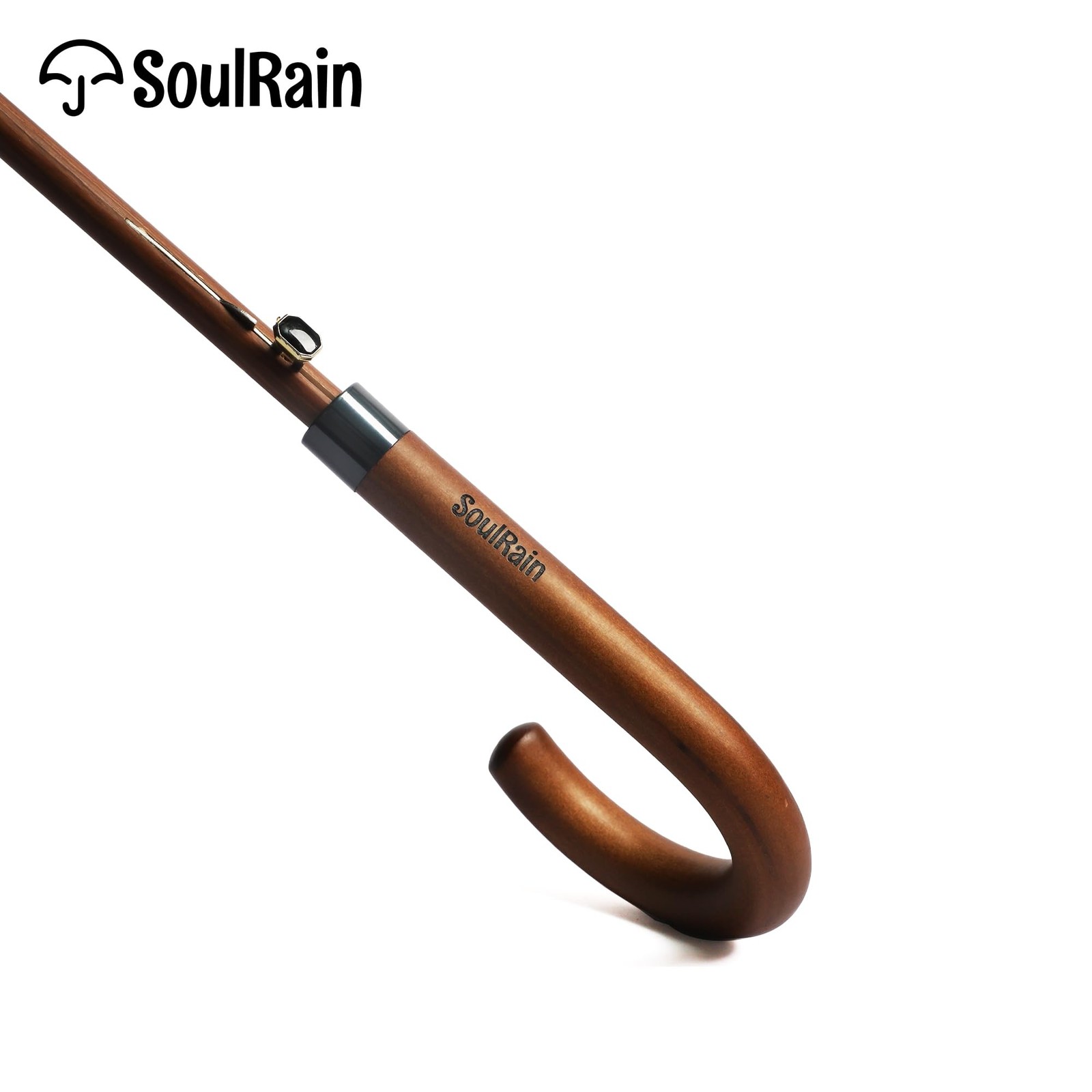 48" Umbrella Windproof Stick Umbrella for Rain, Automatic Open Wooden Handle