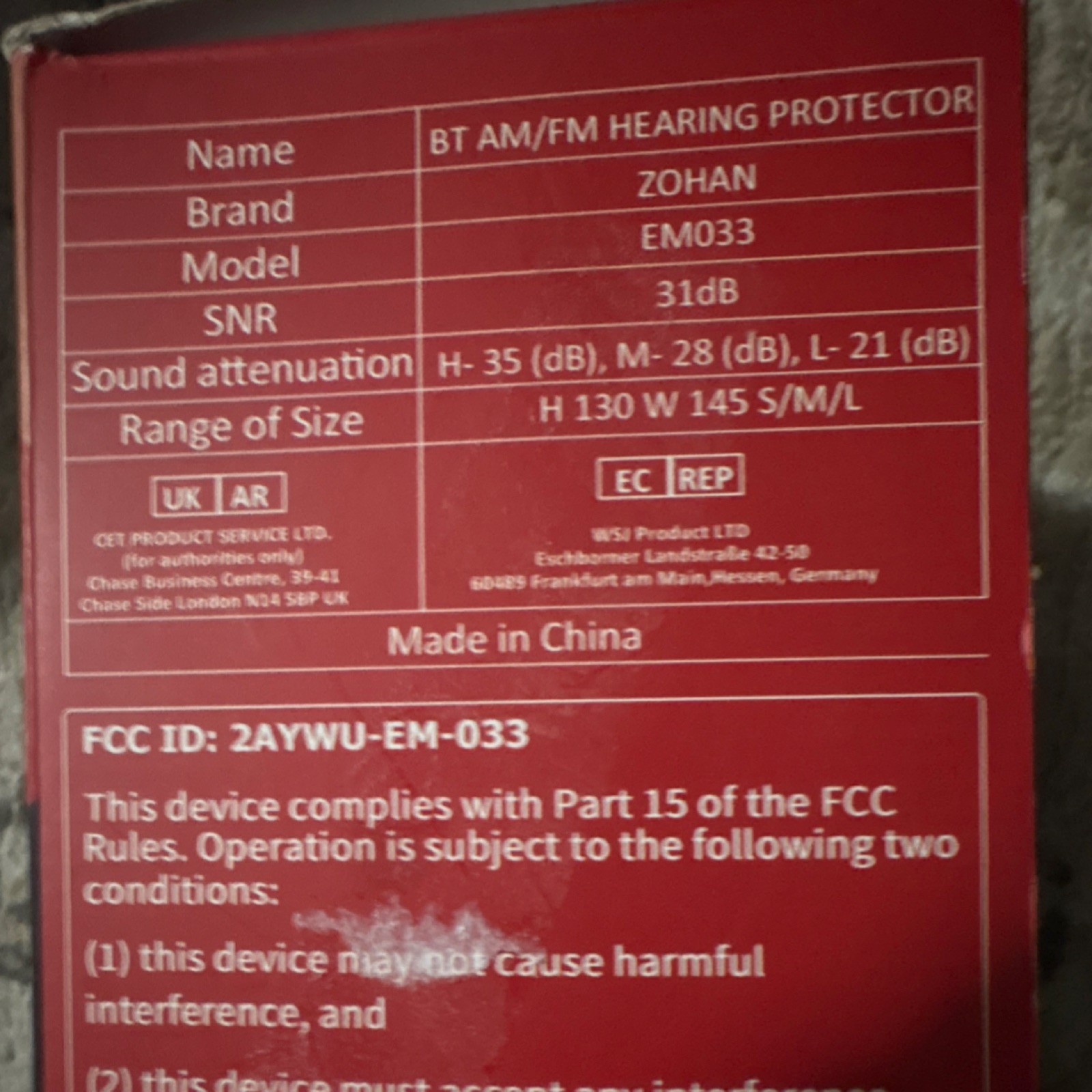ZOHAN EM033 Electronic Bluetooth AM/FM Earmuffs 31dB SNR Rechargeable Shooting