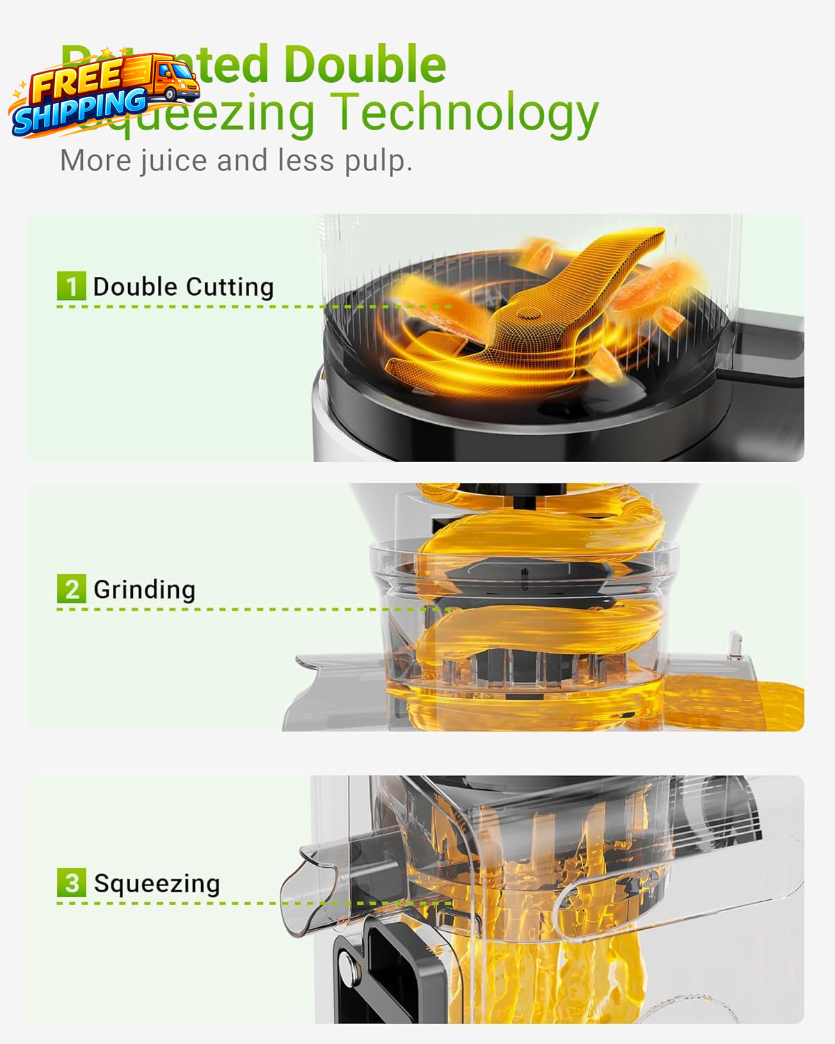 Cold Press Juicer Machine, 6.5" Large Feed Chute Masticating Extractor, Easy to