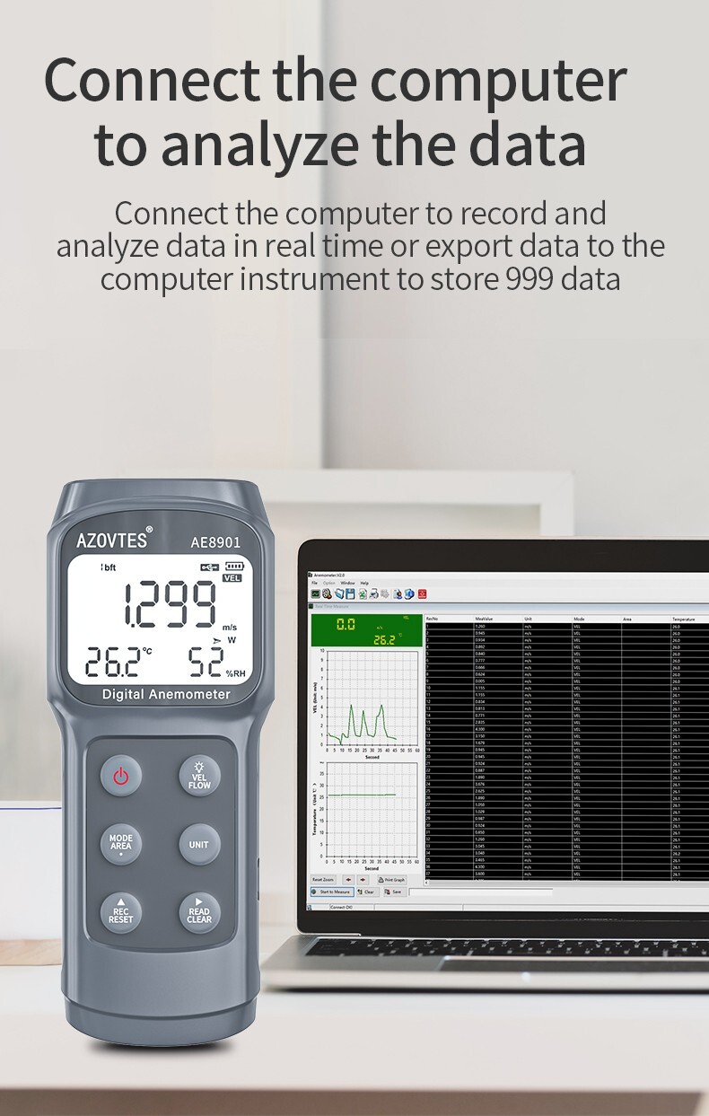 Multi-function Digital anemometer AE8901 split anemometer 0.3~45.0m/s