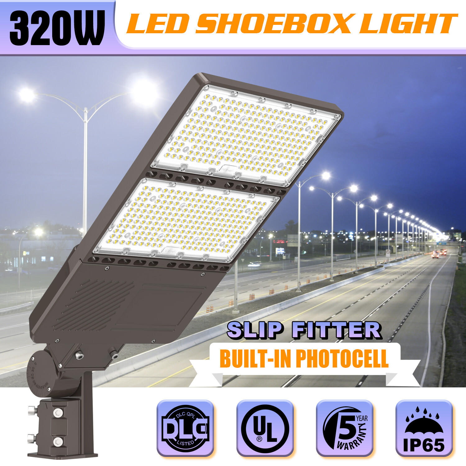 320 Watt LED Parking Lot Lights Dusk To Dawn Commercial Shoebox Light AC100-277V