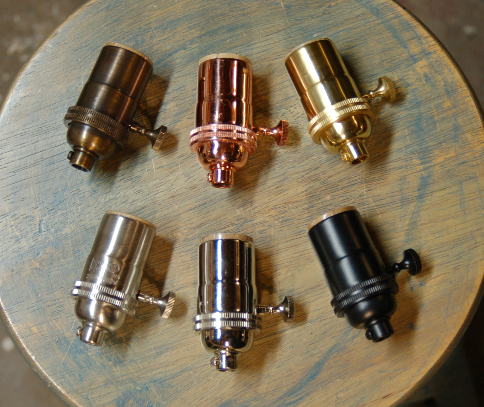 Solid Brass Light Socket, 3-Way Turn Knob, 6 Finishes, Vintage Lamp Pendants etc