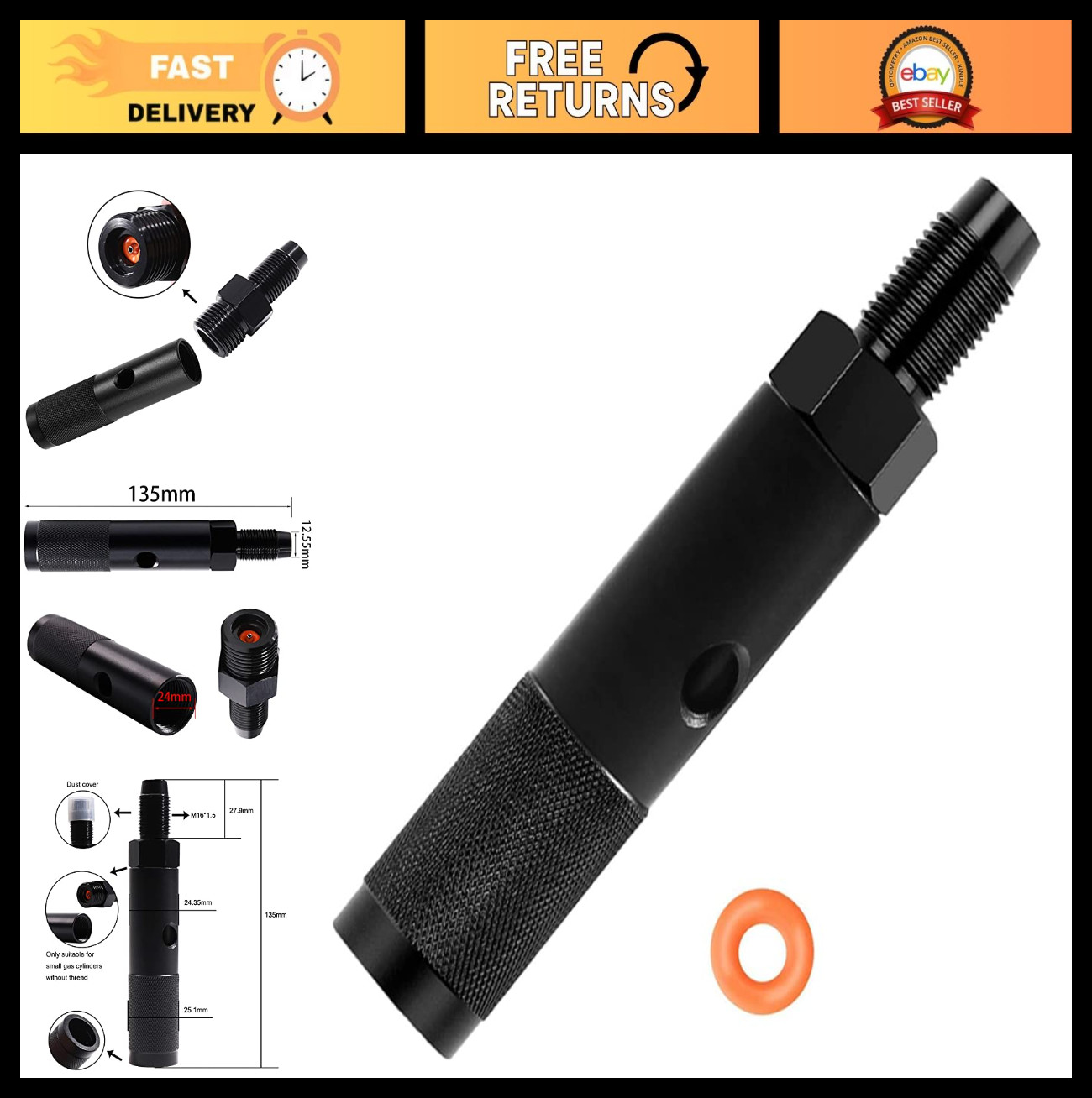 12g CO2 Quick Change Adapter & Cartridge Holder for 88g/90g Cylinder Bottles
