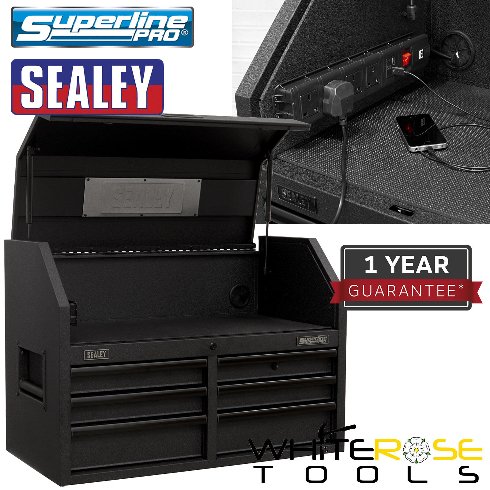Sealey Superline Pro Topchest 6 Drawer 910mm Soft Close Drawers & Power Strip