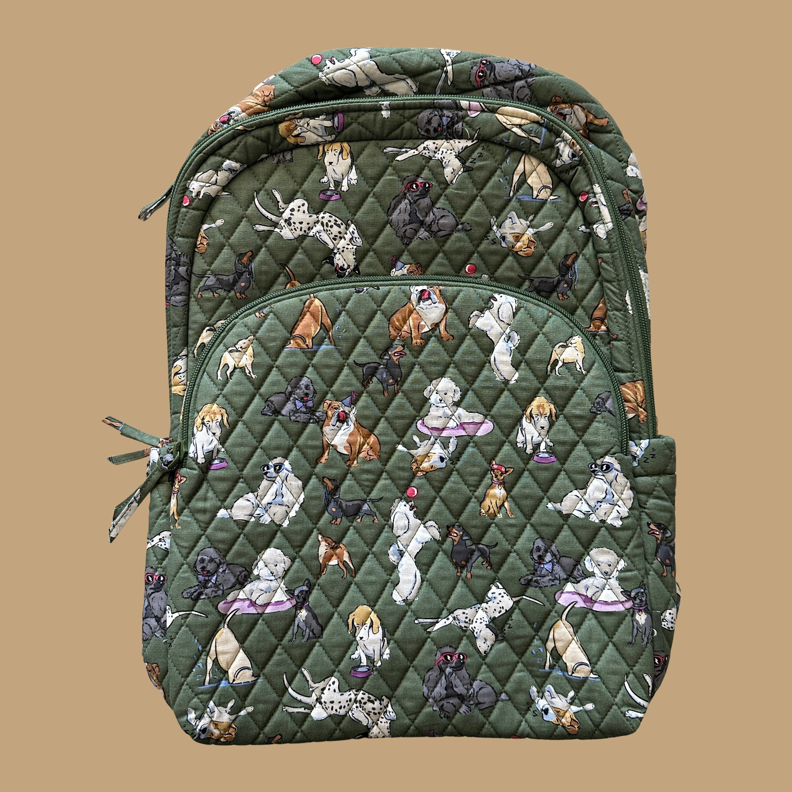 New Vera Bradley Dog Park Essential Large Backpack Quilted Cotton Green