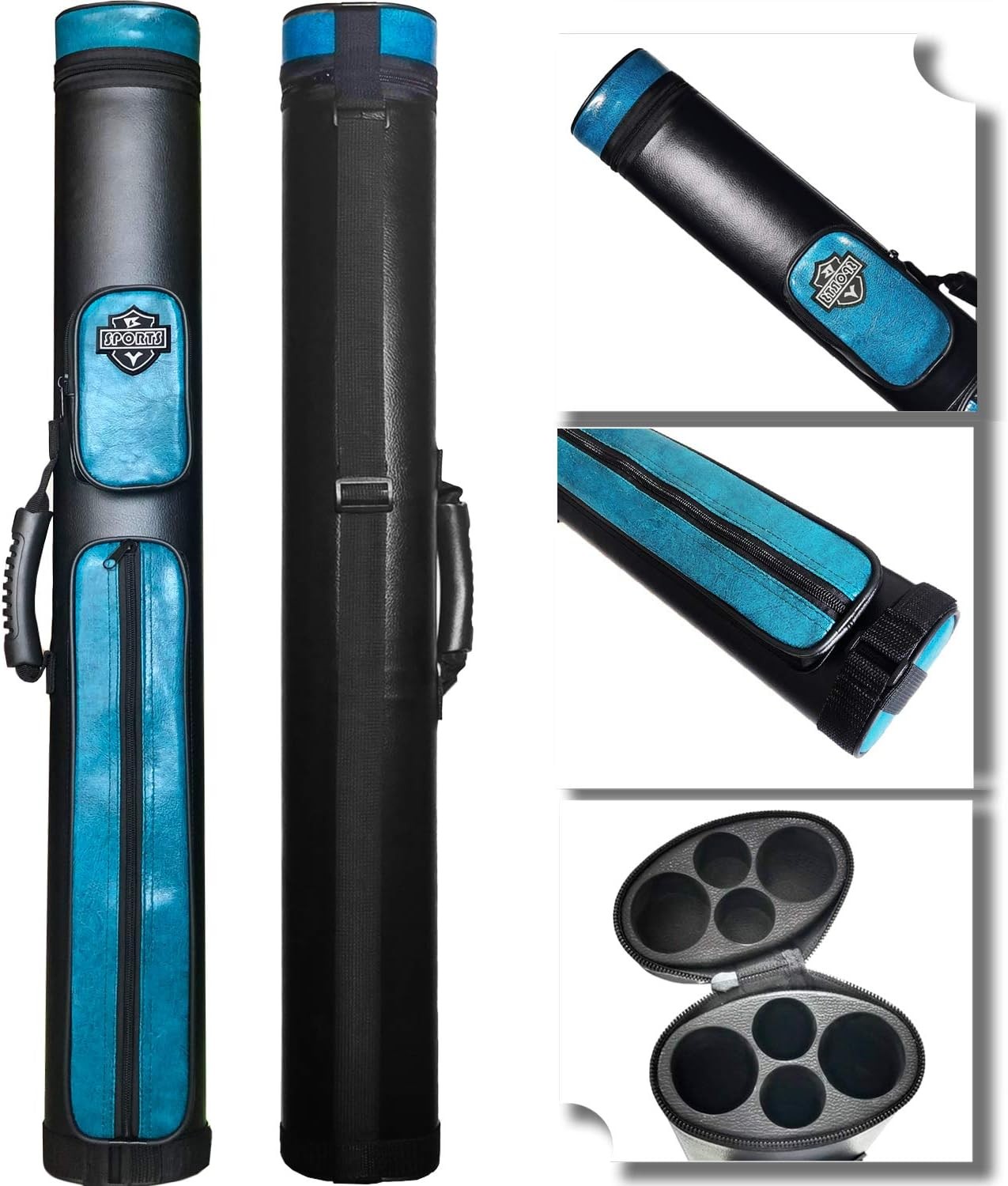 2x2 Hard cue case Oval Pool Cue Billiard Stick Carrying Case A01-Turquoise