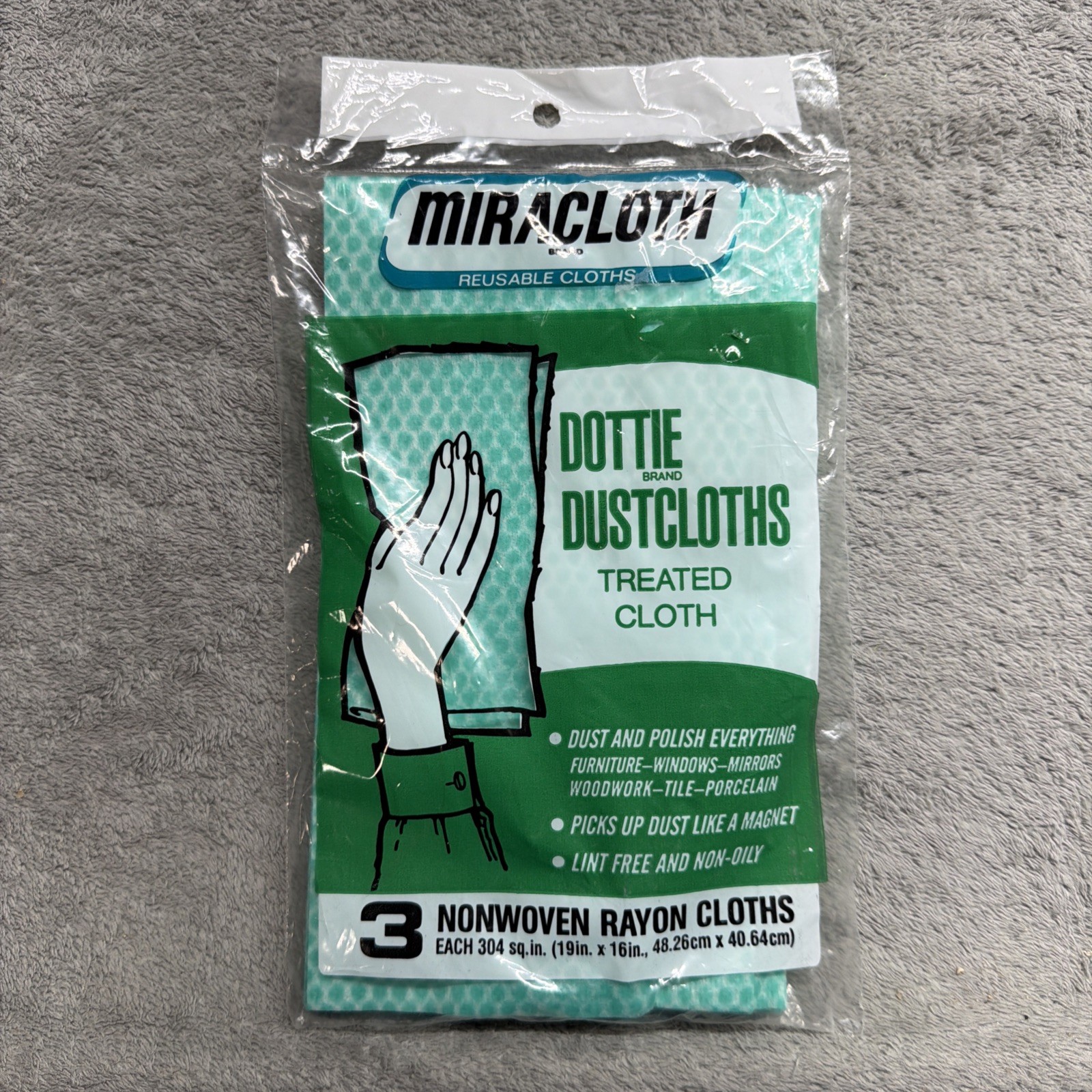 Miracloth vtg NOS dottie Cleaning Cloths Pack of 3 nonwoven rayon 19" x 16" Dust