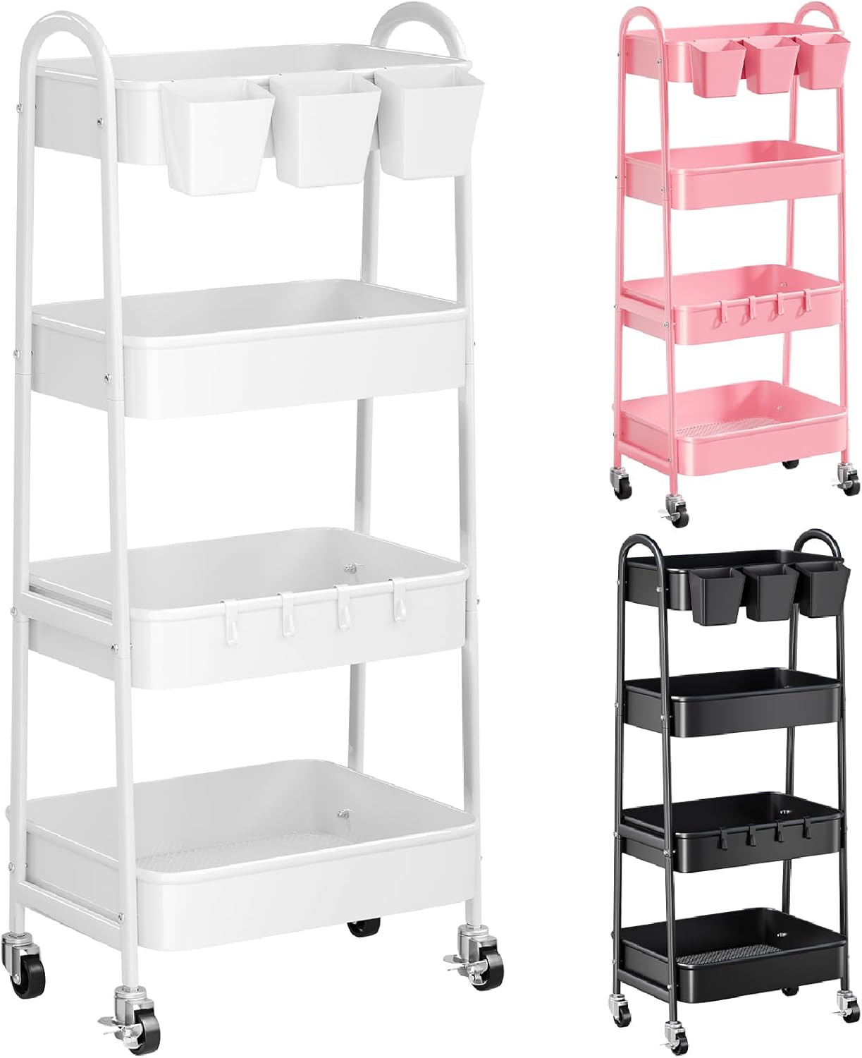 White 4-Tier Rolling Utility Cart with Wheels - Heavy Duty Storage Organizer