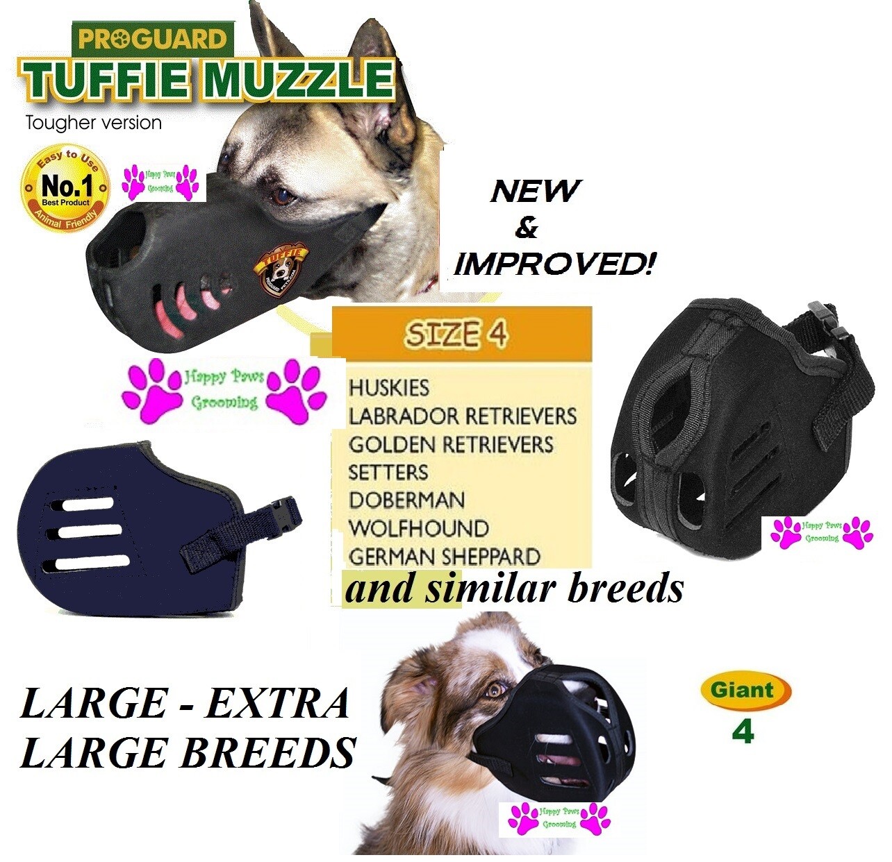 ProGuard TUFFIE SIZE 4 XL DOG GIANT HEAVY DUTY MUZZLE EzFit Vet Groomer Training