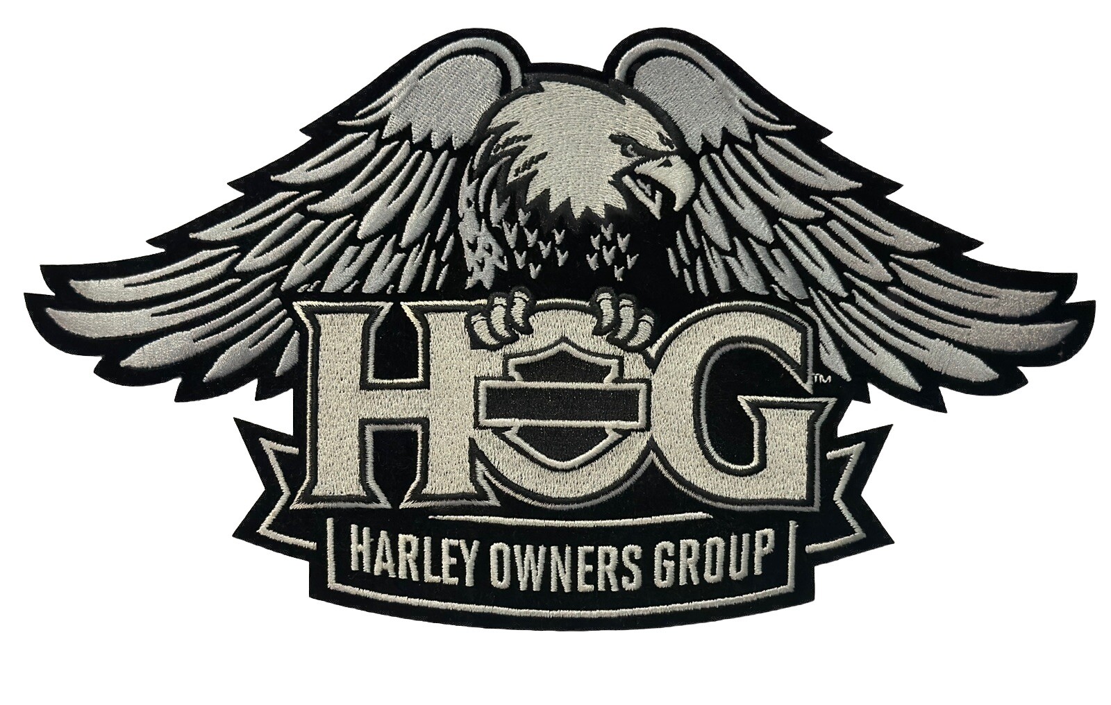 Harley Davidson Owners Group HOG Large Silver Eagle Patch 10 3/4" X 6"