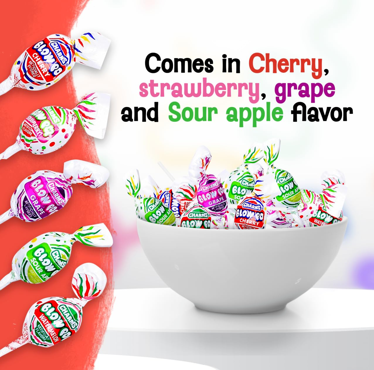 CHARMS Blow Pop Assorted, Bubbled Gum Filled Lollipops, Bulk Candy (2 Pounds)