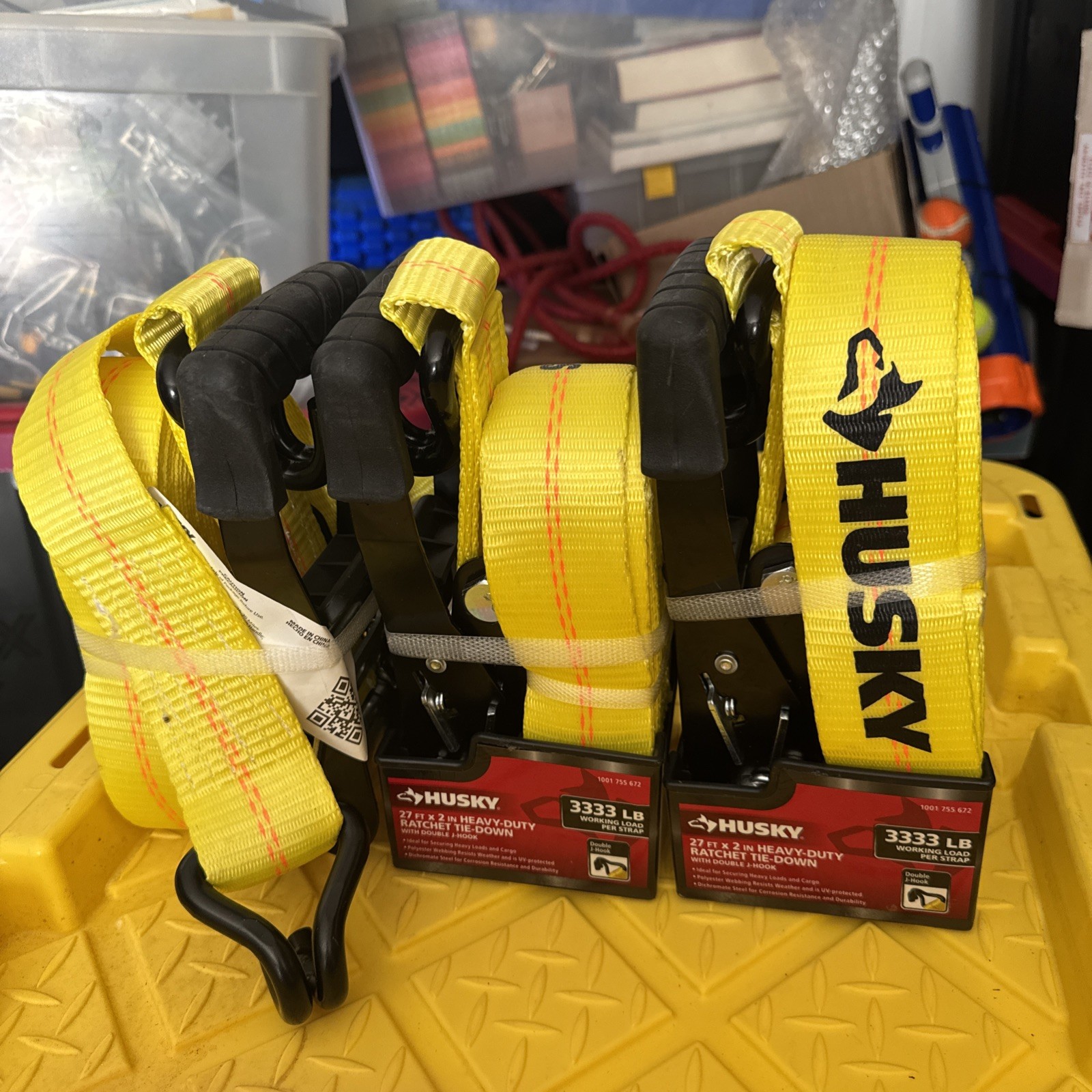 3 Husky 27 Ft. Heavy Duty Ratchet Tie-Down with Double J Hook 2" Diameter NEW!