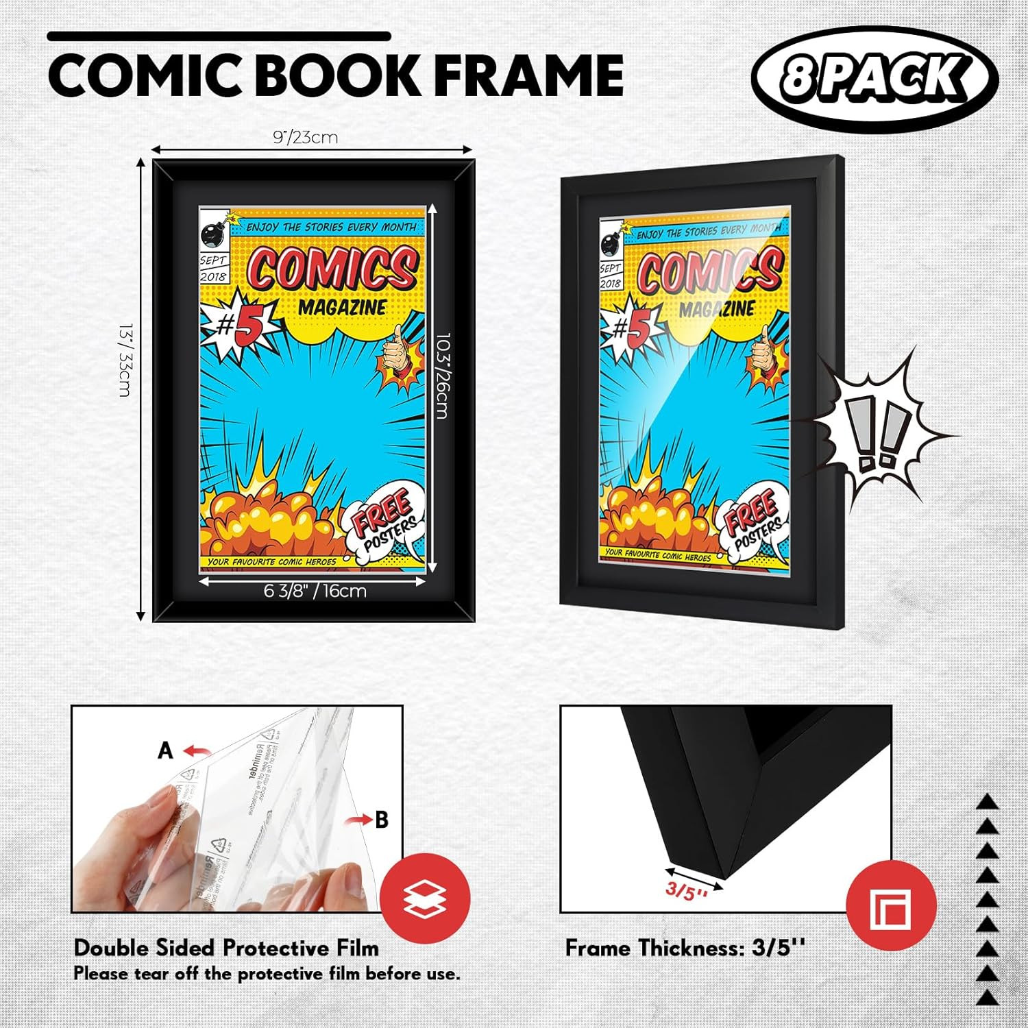 8 Pack Comic Book Frame, UV Protection, Comic Picture Magazine Frames Fits Curre