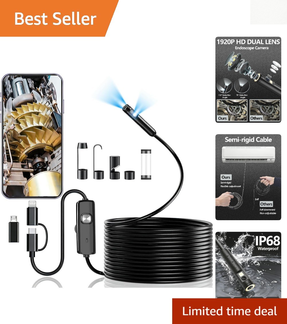 High-Definition 1920P HD Inspection Camera with Semi-Rigid Cable and Dual Lenses