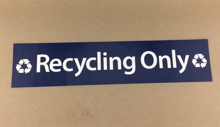 NEW American Decal 18" x 4" Recycling Only Blue White Sticker Sign Ships FREE