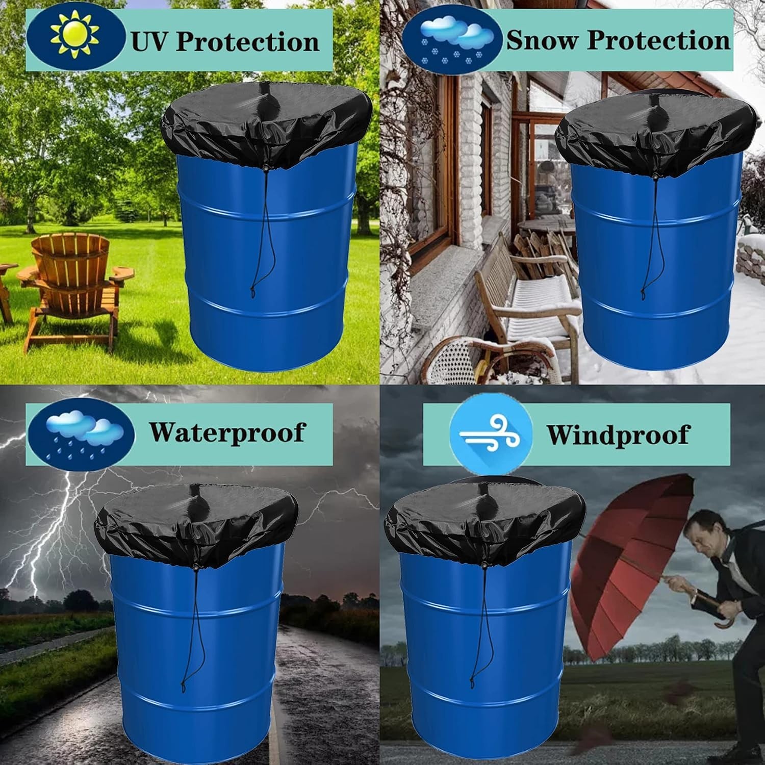 Versatile 55 Gallon Drum Cover Set - 2 Adjustable, Waterproof & Easy to Maintain
