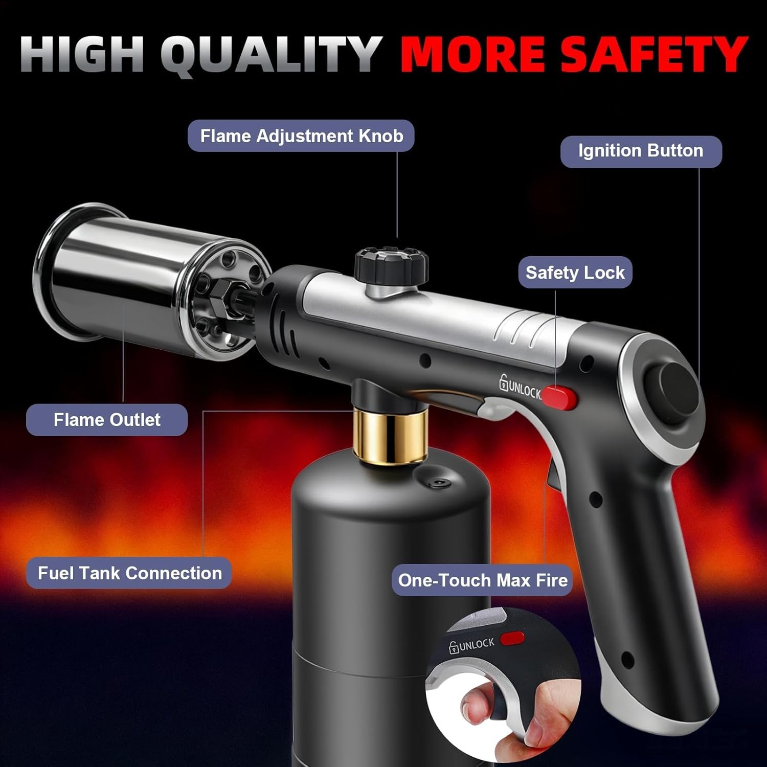 Powerful Propane Torch Gun,Kitchen Cooking Torch With One-Touch Max Fire, Cha...
