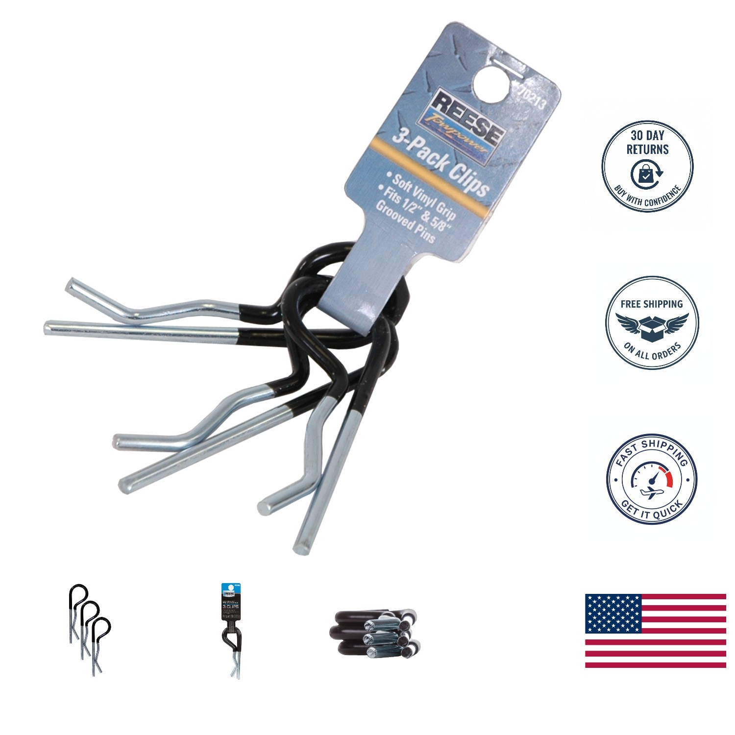 Towpower Trailer Hitch Cotter Pin Set - 3-Pack with Ergonomic Comfort Grip