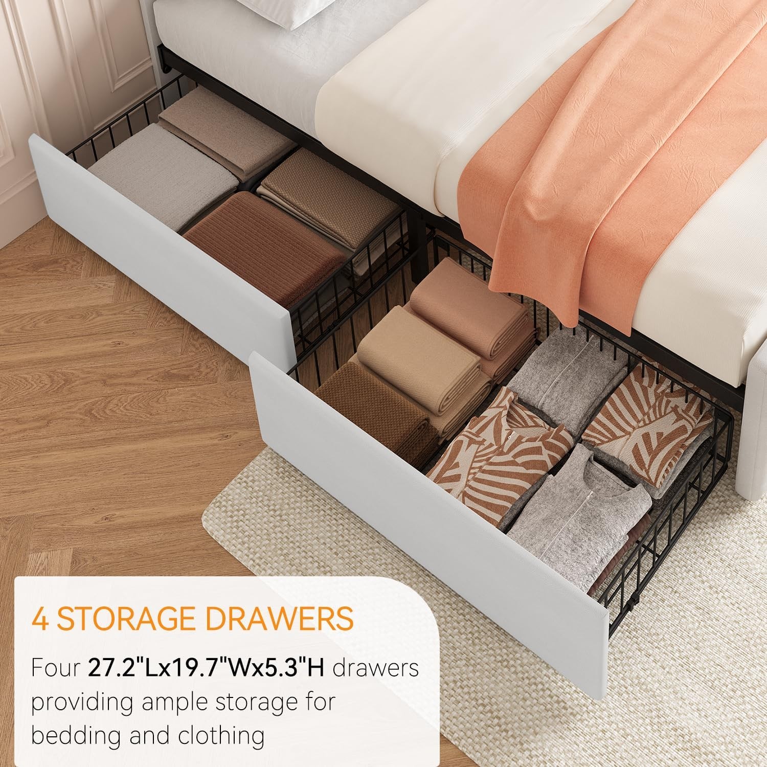 Full Size Bed Frame with 4 Storage Drawers and Adjustable Upholstered Headboard