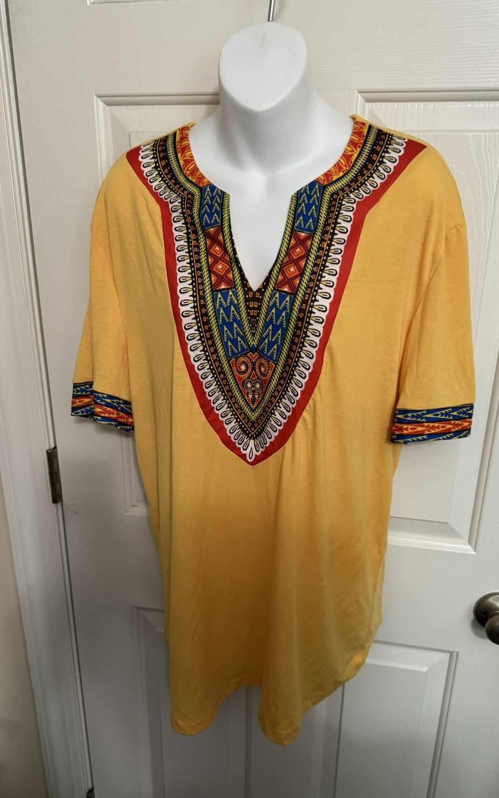 African Style Dashiki Tunic Unisex Yellow Large Multicolor Tribal Top Juneteenth