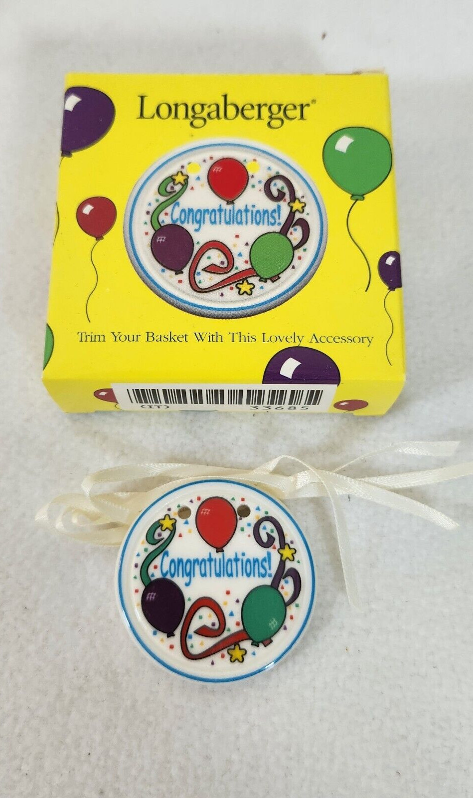 Longaberger1997 Round Basket Tie-on Accessory-Congratulations New in Box #33685