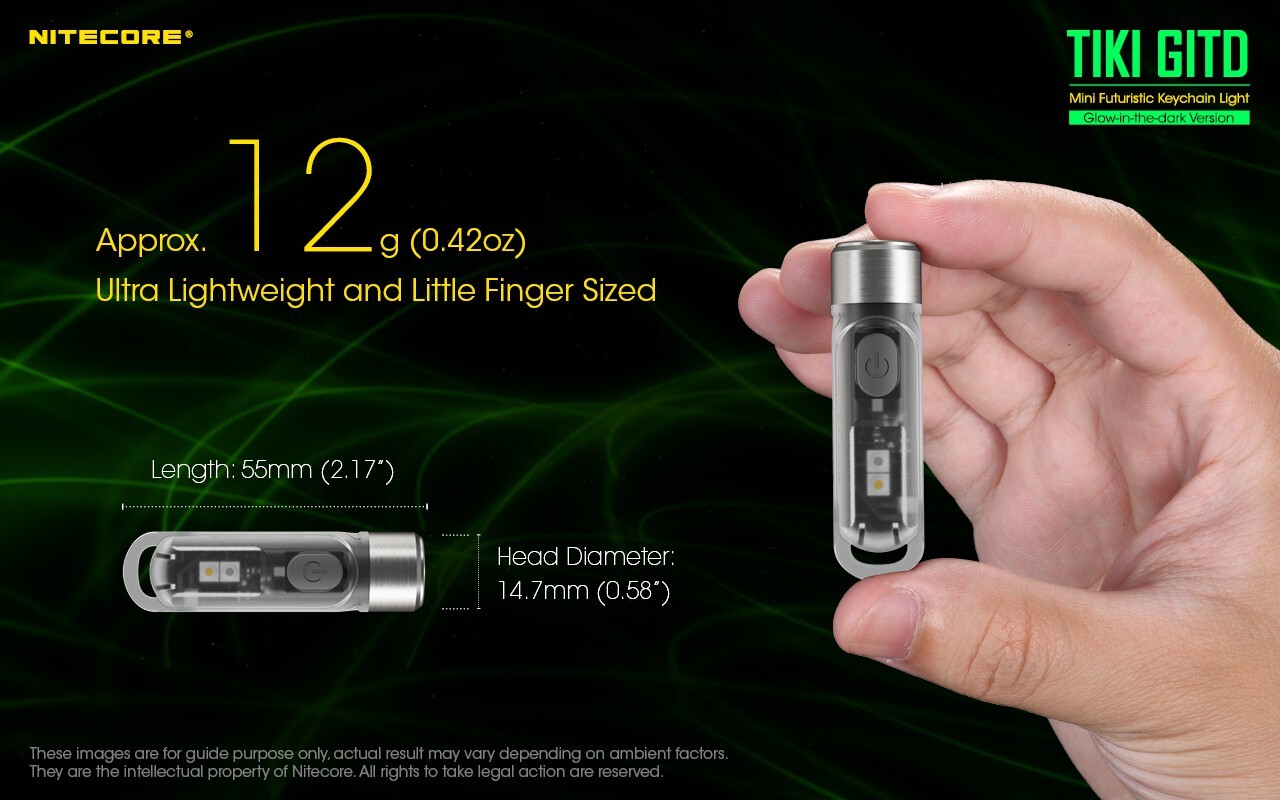 NITECORE TIKI GITD 300 Lumen USB-Keychain Flashlight UV/High CRI LED + USB Cable