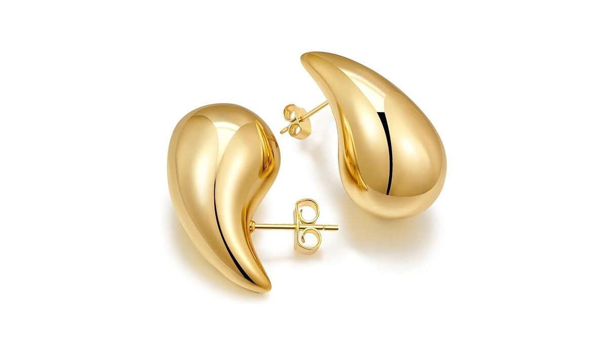 Italian Made 925 Sterling Silver Gold Chunky Teardrop Hoop Earrings For Women