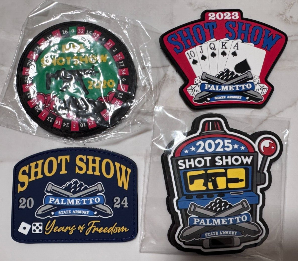 Lot of 4 SHOT SHOW Thru the Years PALMETTO Morale Tactical Patches