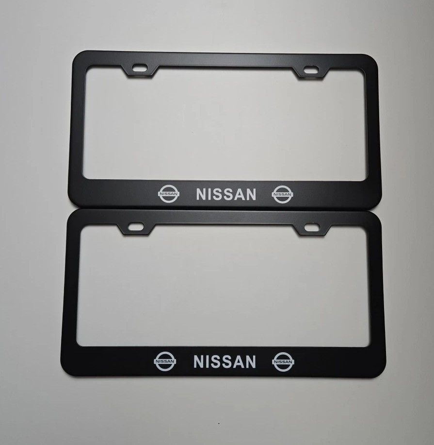 2X -Nissan- Stainless Steel Finished License Plate Frame Holder Black