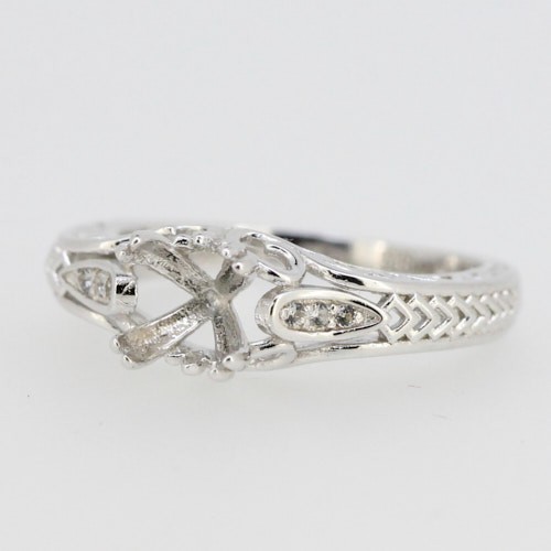 Sterling Silver Semi Mount Ring Setting Cushion CU 7x7mm Filigree Style