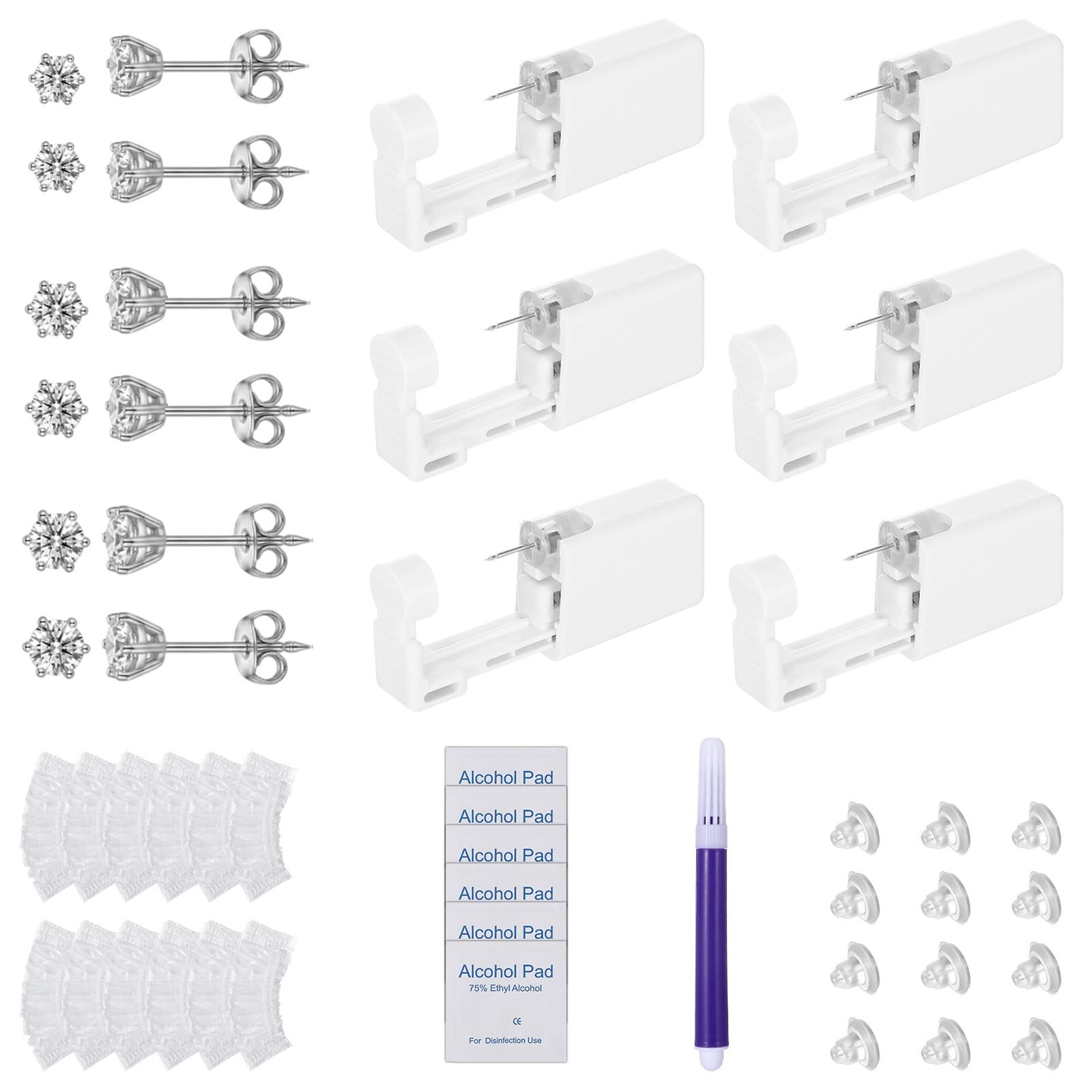 43 Pcs Ear Piercing Kit Disposable,Ear Piercing Kit with Self Earrings and Ea...