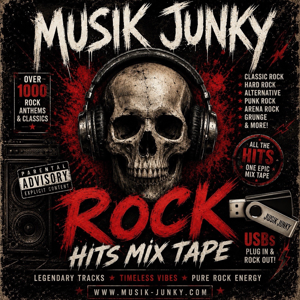 64gb USB Thumb Drive Loaded With Rock Hits In Mp3 Format