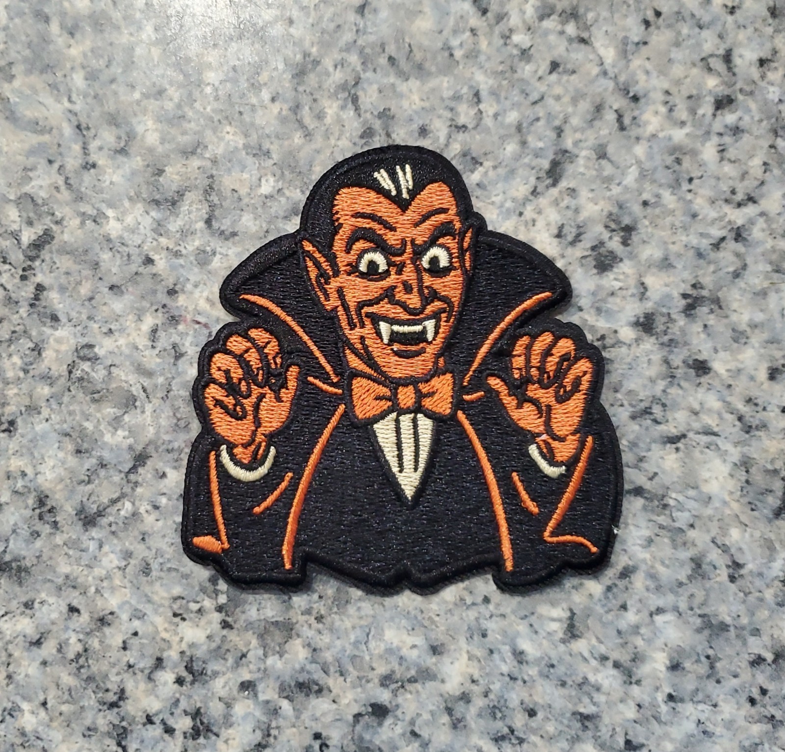 Vintage Halloween Vampire Patch. Fully Embroidered. Iron On Backing. 3"x3"