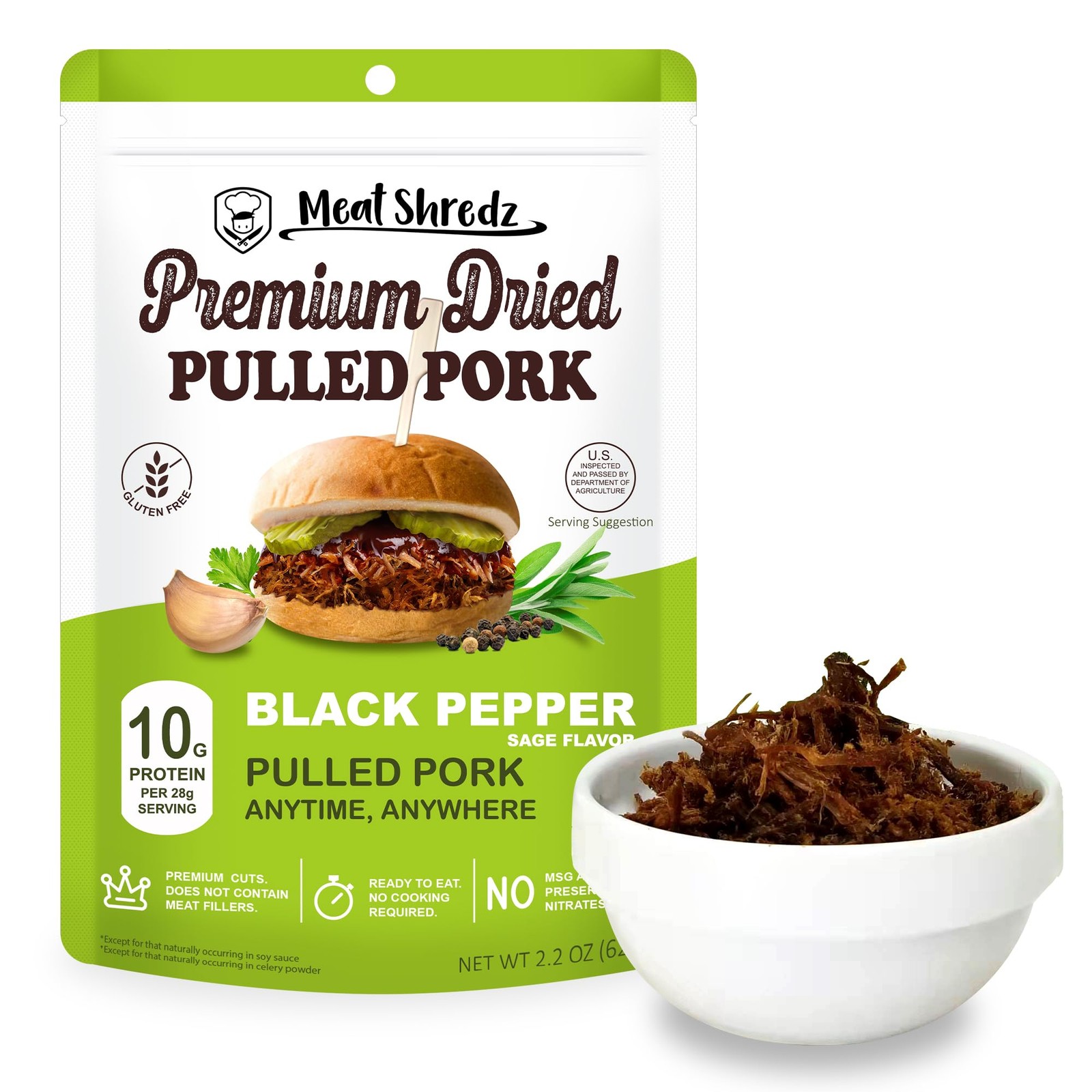 Meat Shredz - Premium Dried Pulled Pork (Black Pepper 2.2 Ounce (Pack of 1)
