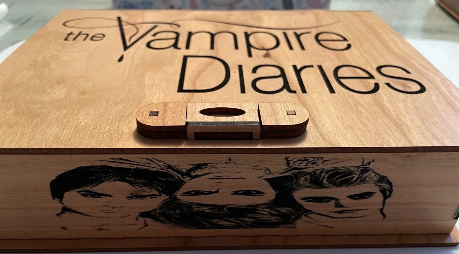 Hand Made Custom Vampire Diaries Themed Wooden Keepsake Laser Etched Box