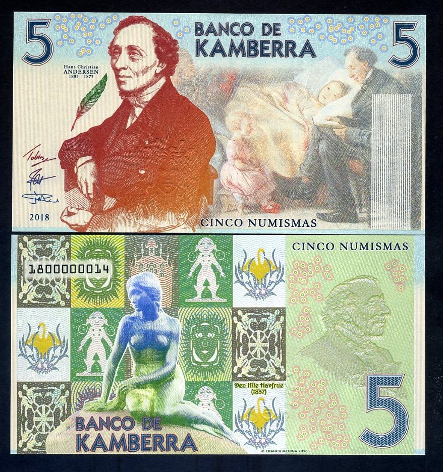 Kamberra, 5 Numismas, 2020-2022, UNC Hans Christian Andersen, Redesigned