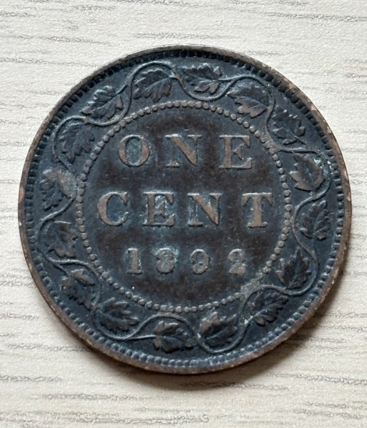 Canada 1 Cent 1892 Coin Queen Victoria British Empire