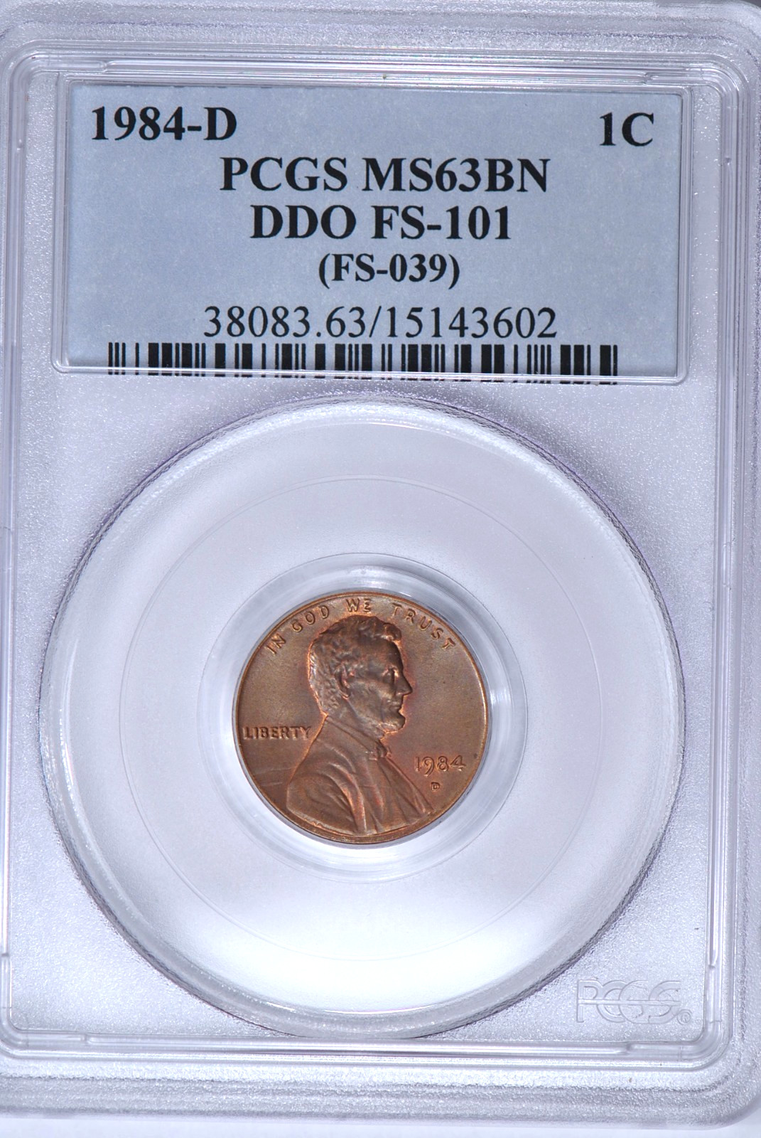 1984 D DDO FS-101 Lincoln Memorial Cent PCGS MS 63 BN Rare Variety Coin 1C