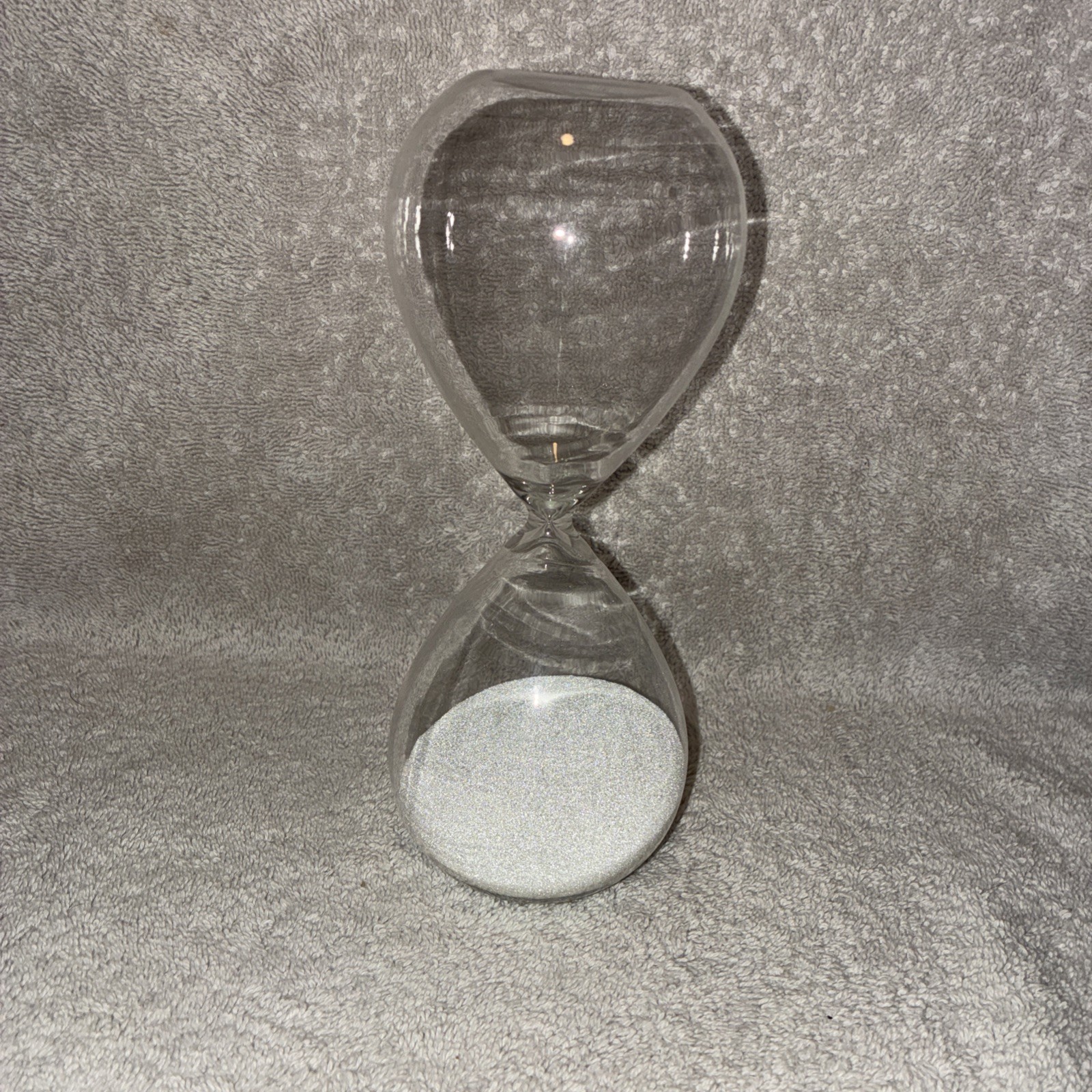 Hand Blown Clear Glass Minimalist Hourglass 30 Minute Timer 8 In Tall White Sand