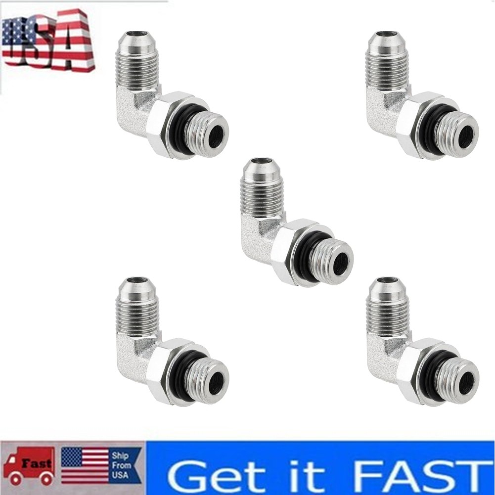 5 Pack 90 Degree Elbow Hydraulic Hose Fittings: 3/8" JIC 37° Male X #6 SAE/ORB