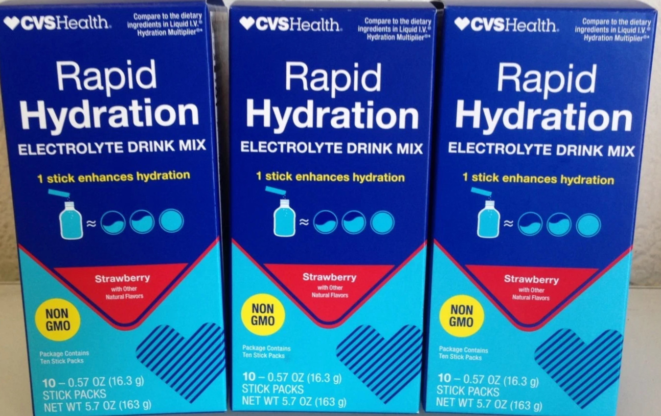 CVS Rapid Hydration Electrolyte Drink Mix Strawberry, 10 Stick (30 Sticks Total)