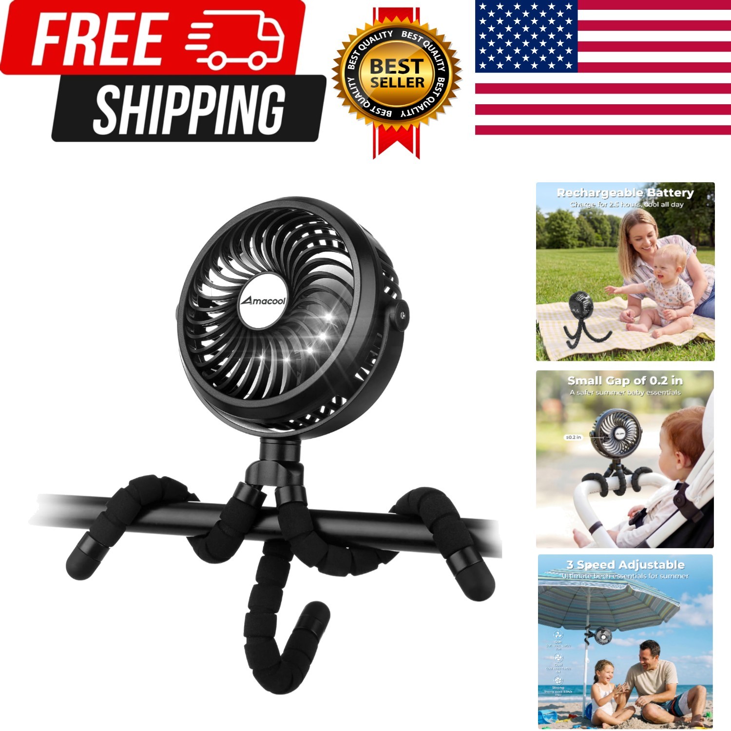 Battery Operated Stroller Fan, Baby Travel Essentials for Beach Disney, Newbo...