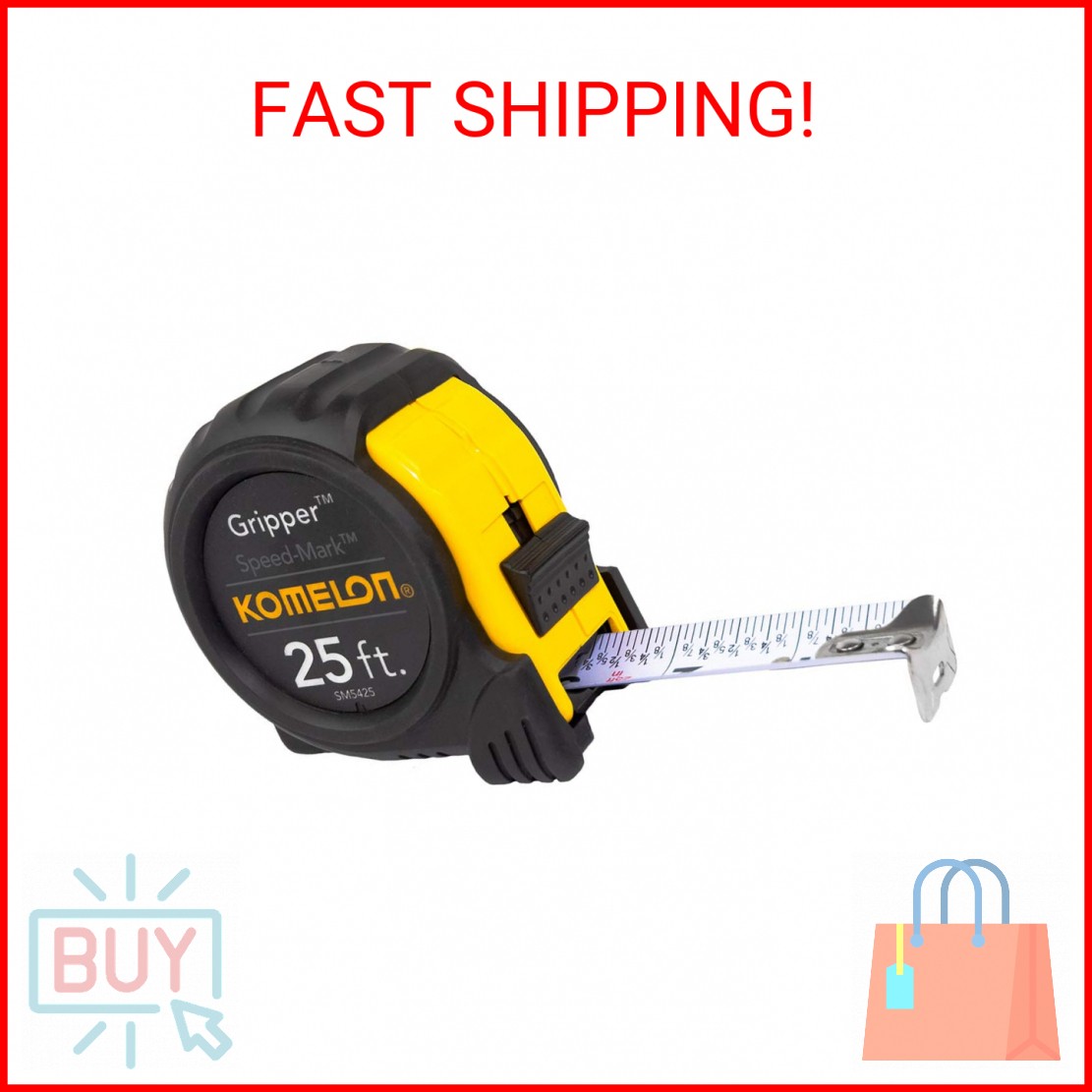 Komelon SM5425 Speed Mark Gripper Acrylic Coated Steel Blade Measuring Tape, 1-I