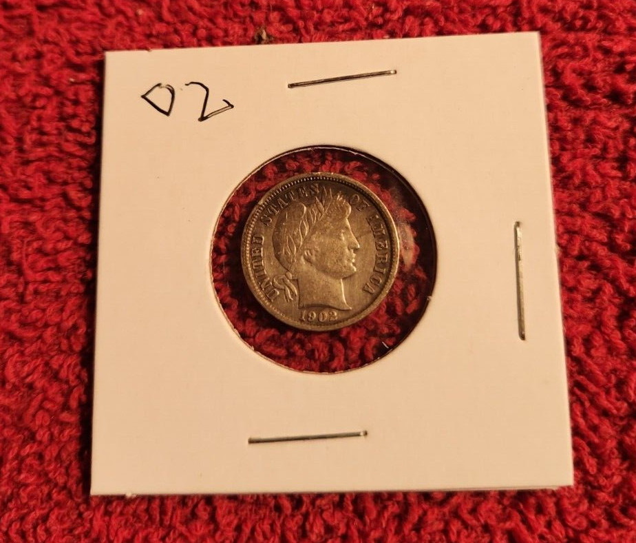1902 p circulated silver Barber dime XF