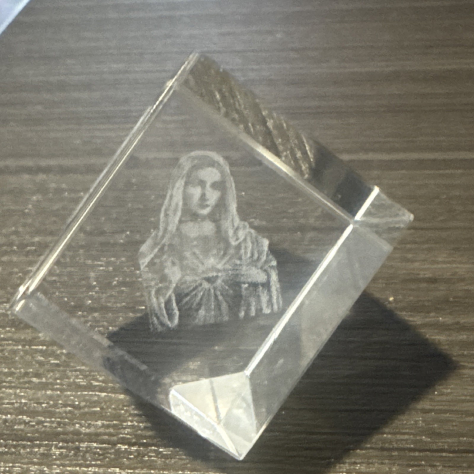 Crystal Cube Engraved Christian Figure Decorative Collectible Paperweight